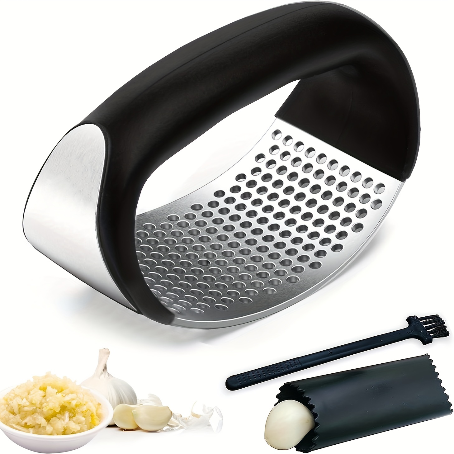 3pcs/set, Garlic Press, Stainless Steel Garlic Press, Metal Garlic