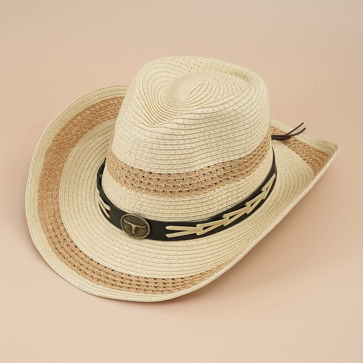Straw Cowboy Hat Boho Jazz Sun Hat Unisex Western Cowgirl Hat