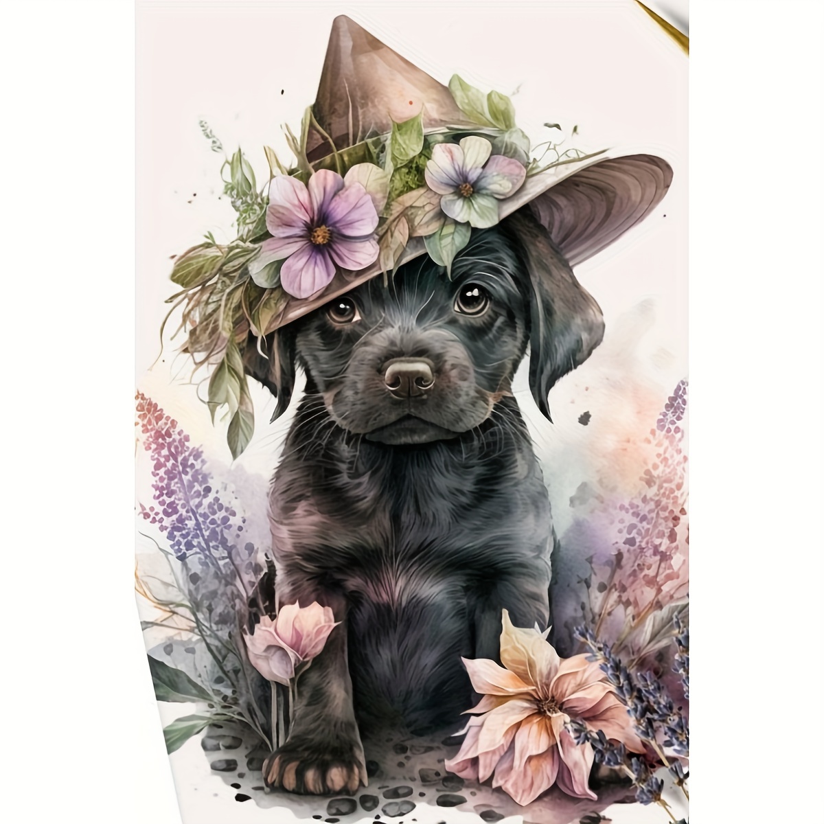 Cute Little Flower Dog Diamond Painting Kit 5d Art - Temu