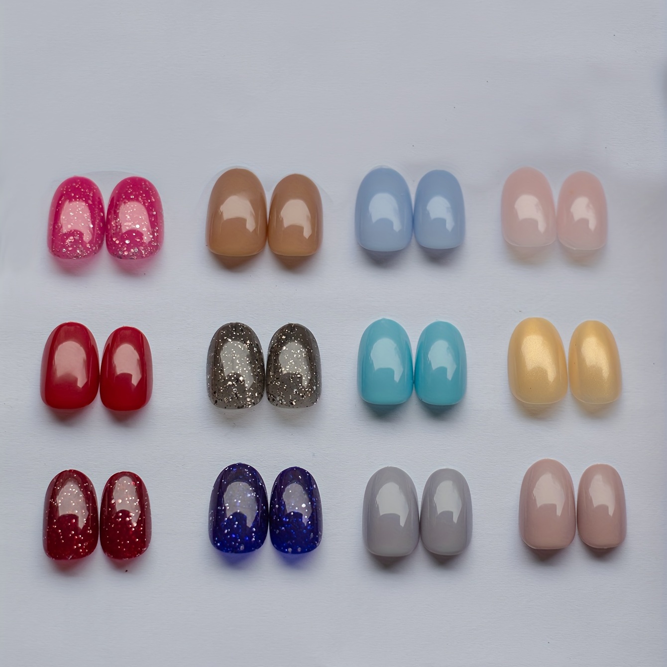 288 pcs oval solid color almond press on nails full cover short fake nails glossy false nails for women and girls 12 colors details 0