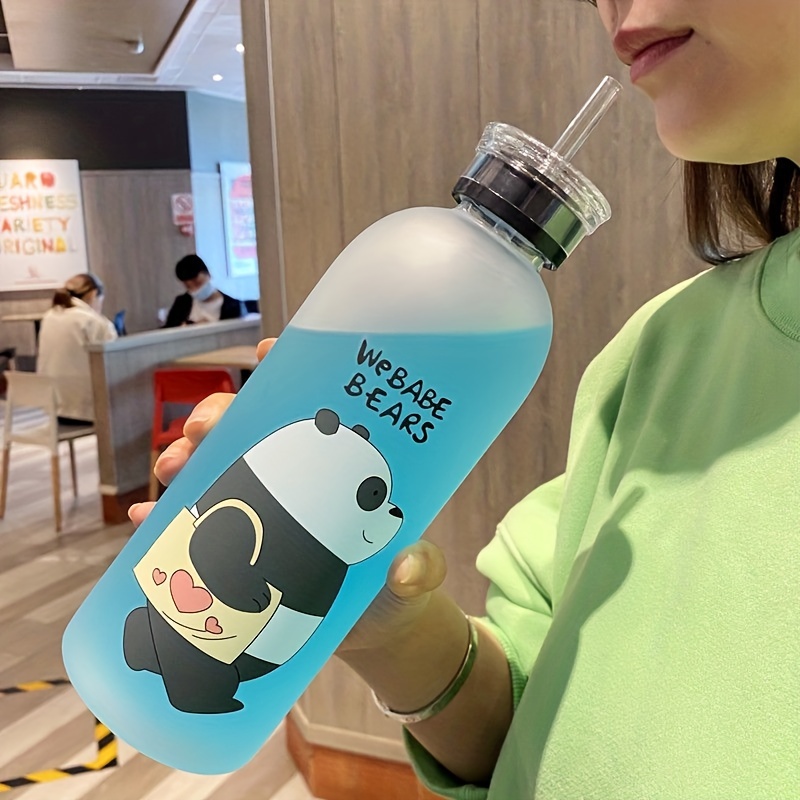 Cute Kawaii Frosted Sippy Glass Water Bottle Korean Cartoon Bounce