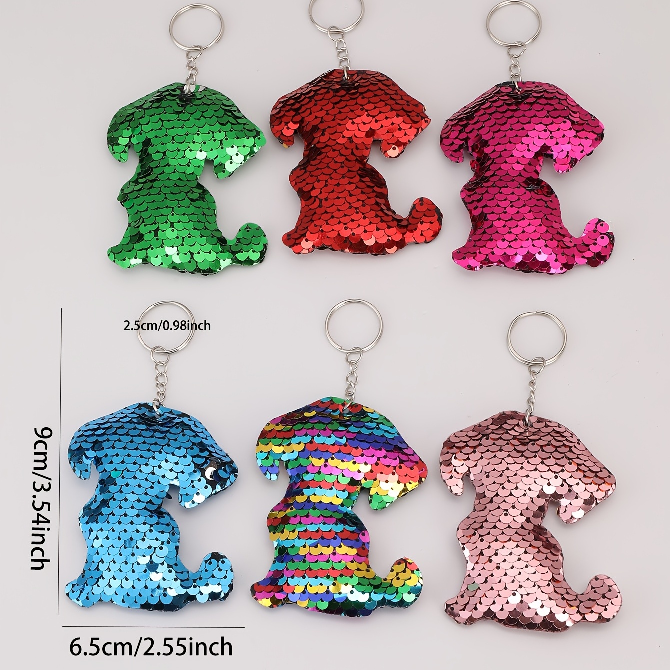 U Style Balloon Dog Glitter Rubber Keychain with Metal Keyring 