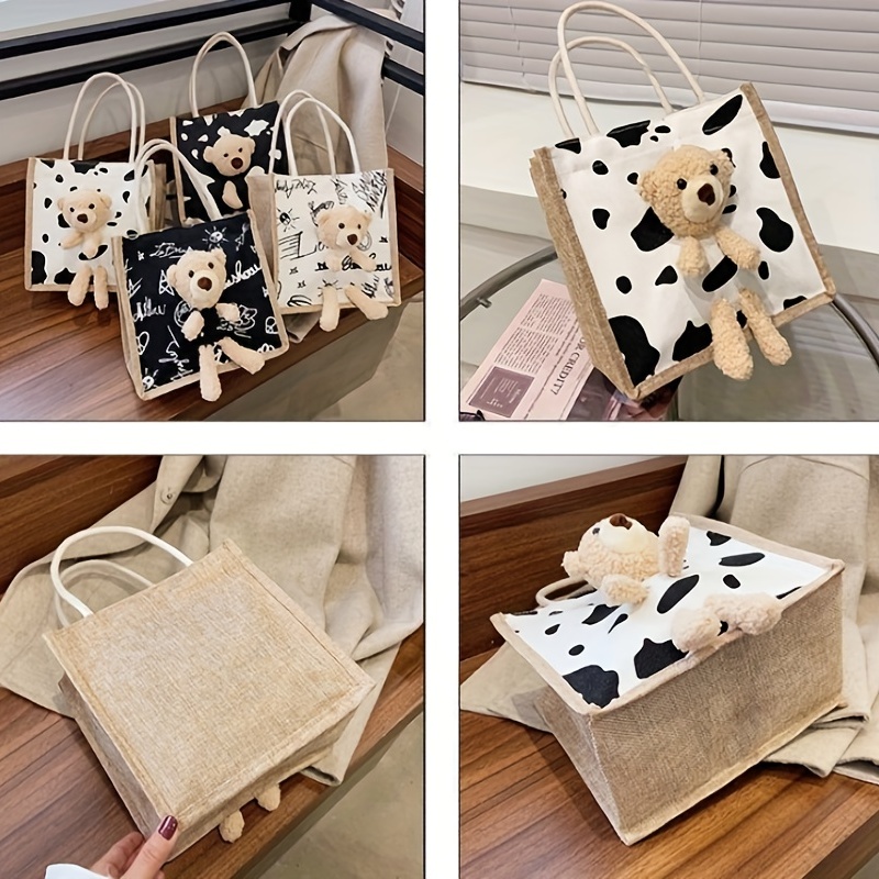 Plush Bear Doll Tote Bag - Cartoon Pattern Handbag
