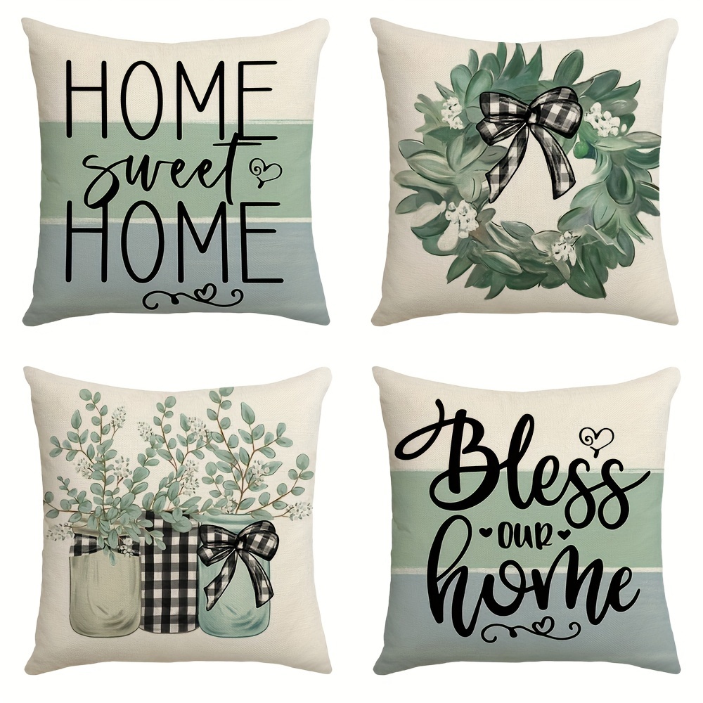 Home Sweet Home Eucalyptus Wreath Throw Pillow Covers Bless - Temu