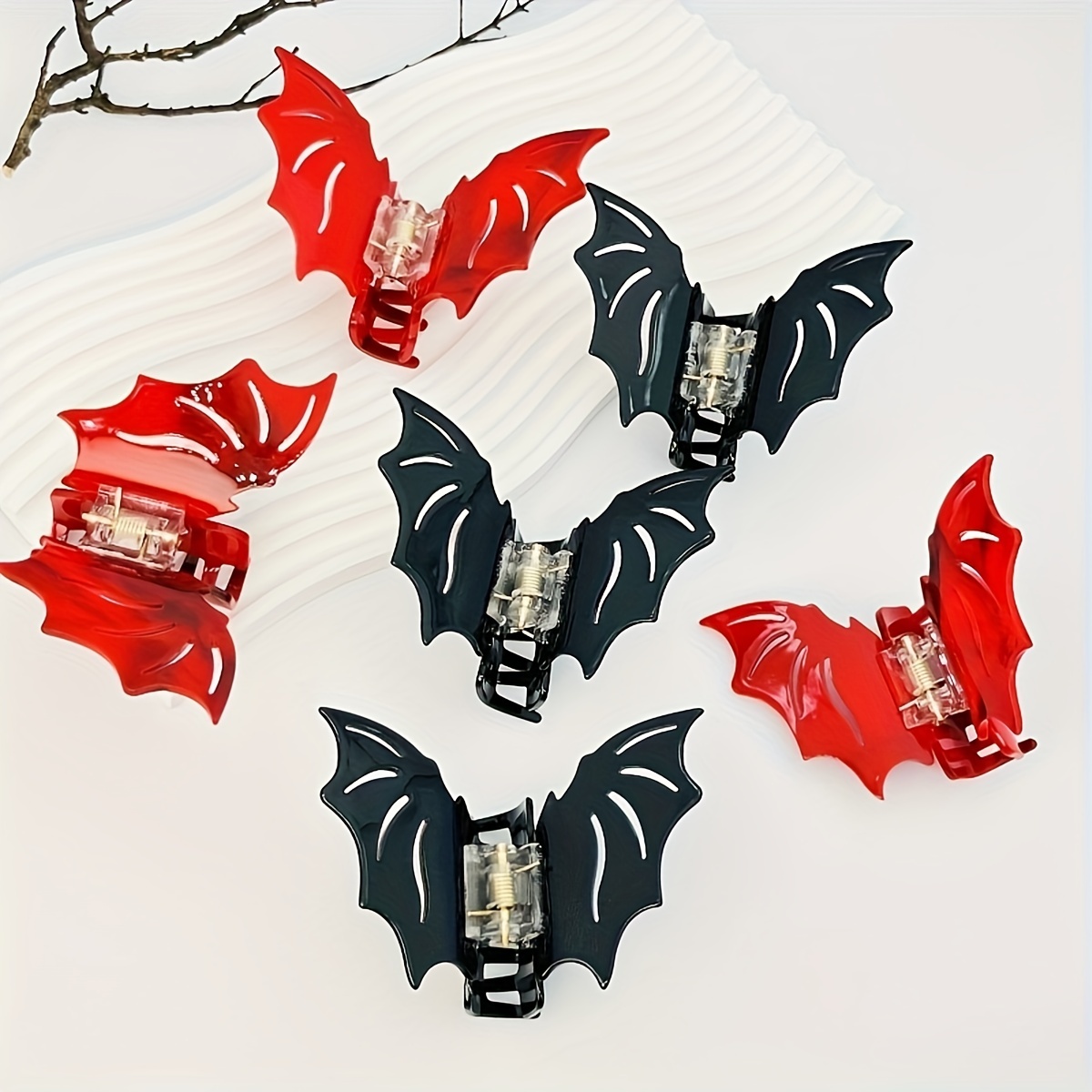 

2pcs/set Halloween Bat Shaped Hair Clips Acetate Animal Hair Pins Ponytail Holder Halloween Party Cosplay Bangs Clips For Women