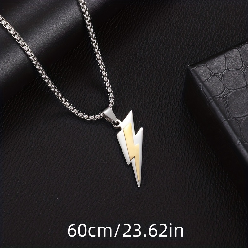 1pc Cool Lightning Bolt Pendant Stainless Steel Chain Necklace for Men,one-size