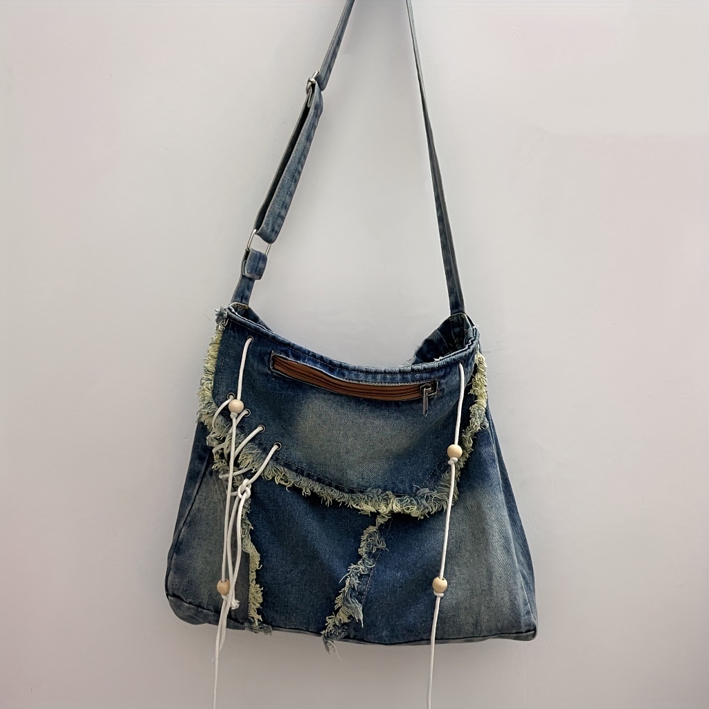 Vintage Denim Crescent Bag, Retro Tassel Shoulder Bag, Women's Y2k Grunge  Handbag & Hobo Purse - Temu