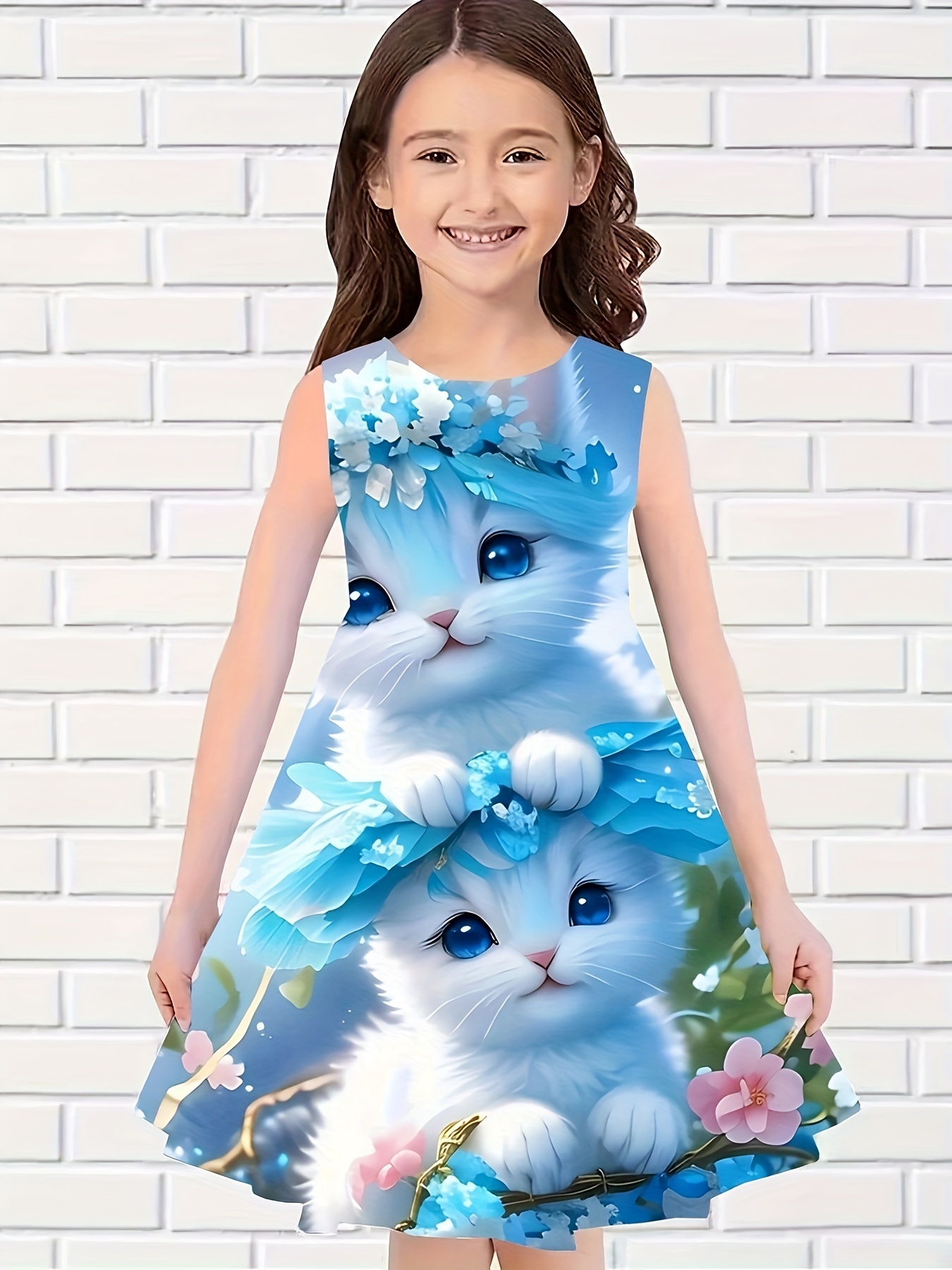 Chicas Vestido Sin Mangas Gráfico De Gato Gordito Vestidos Cómodos Y Lindos  Para El Verano Al Aire Libre