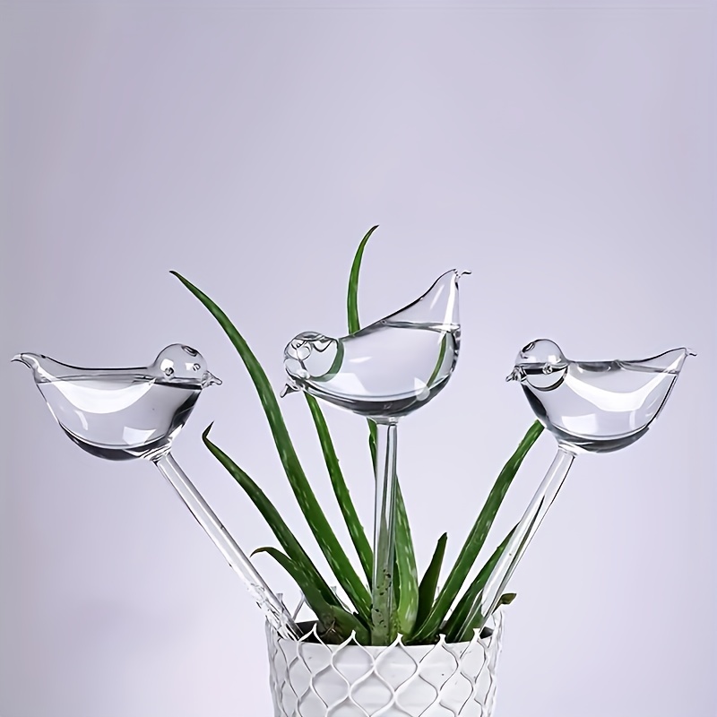 Dispositivo de bola de punta de riego automático de 4 piezas, regadera de  plantas transparente, pila de agua de riego por goteo automático (forma de  pájaro) para macetas para flores en macetas