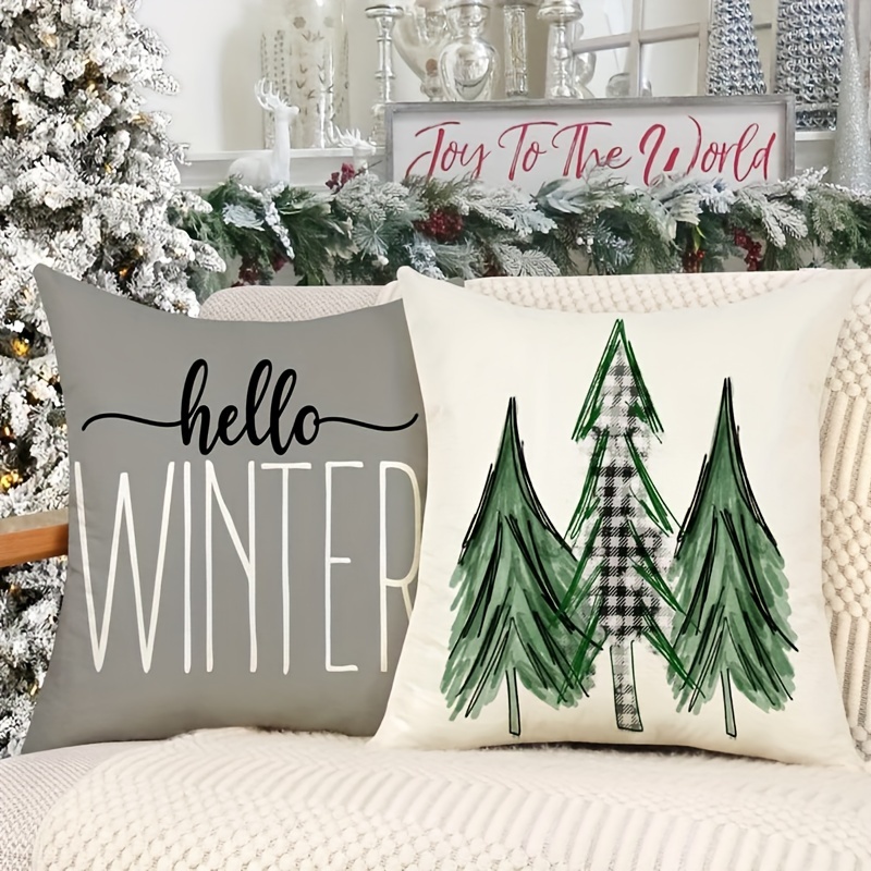 Grey Christmas Pillow Covers, Farmhouse Christmas Decorations,snowman  Reindeer Eucalyptus Truck Winter Holiday Decor Stripes Throw Cushion Cases,  For Couch Sofa Living Room Outdoor,,without Pillow Inserts - Temu