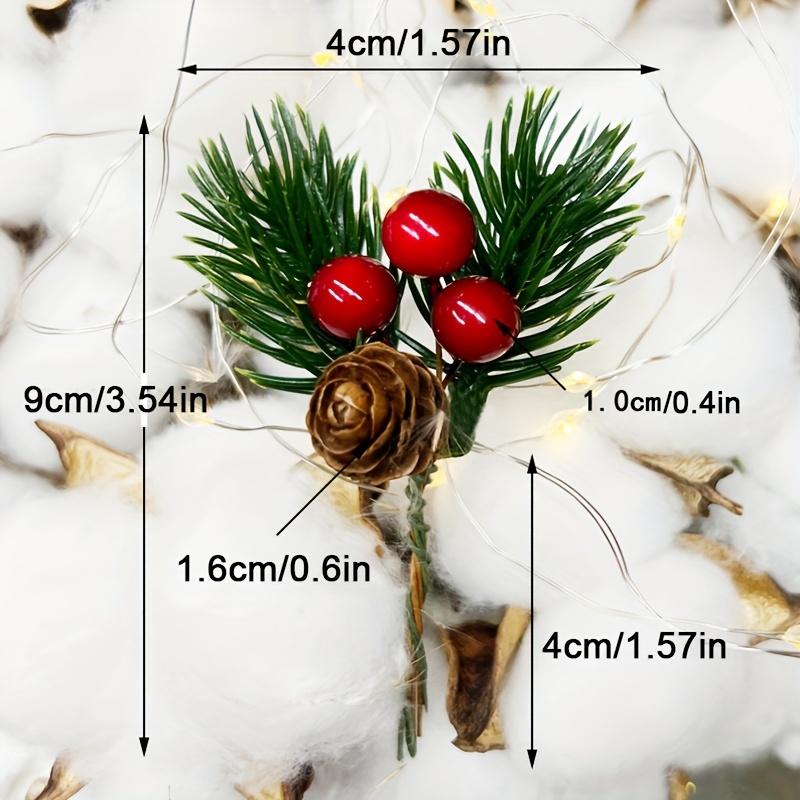 10 Pcs Artificial Pine Picks, Artificial Pine Cones Red Berry Pine Needles  Pendant Christmas Berries Decorations Christmas Pine Branches Home  Ornaments Xmas Tree Decor 