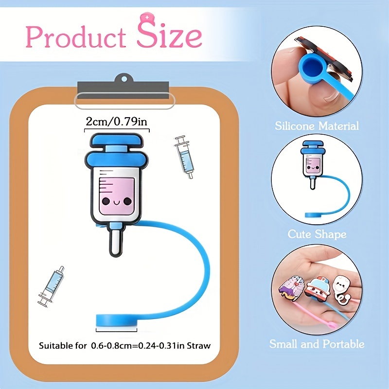 Nurse Series Reusable Silicone Straw Covers - Dust-proof and