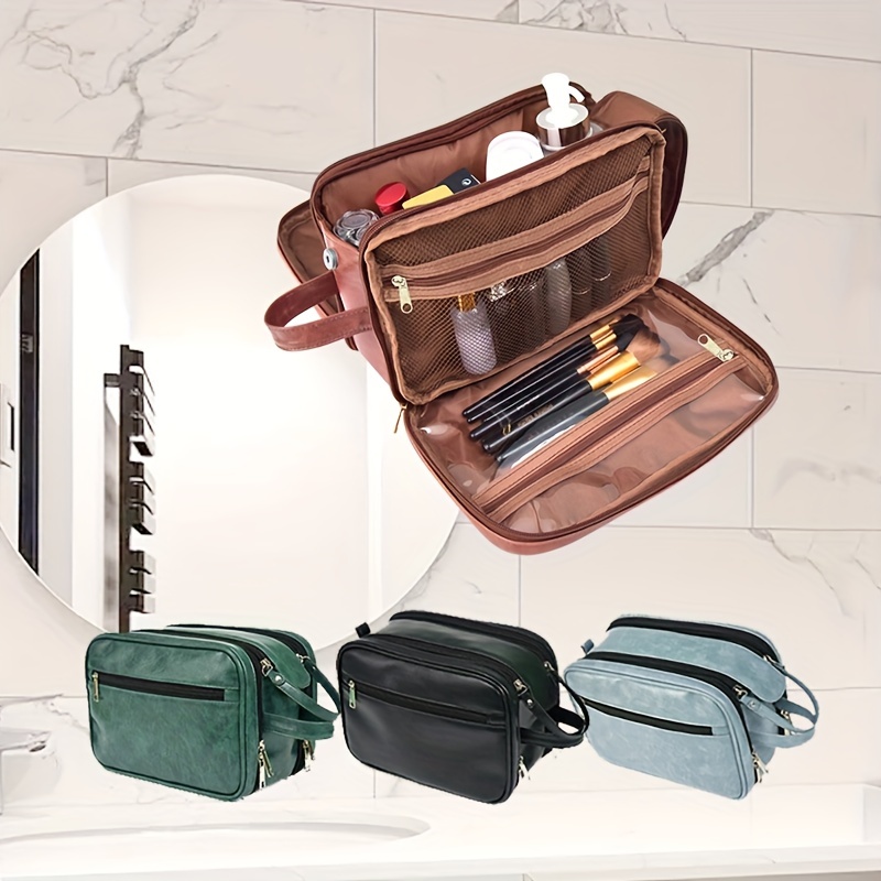 OleksynPrannyk (Natural) - Genuine Leather Dopp Kit Portable Men's Toiletry Bag for Shaving and Grooming Supplies, Travel Cosmetic Organiser, Gift for Men Women