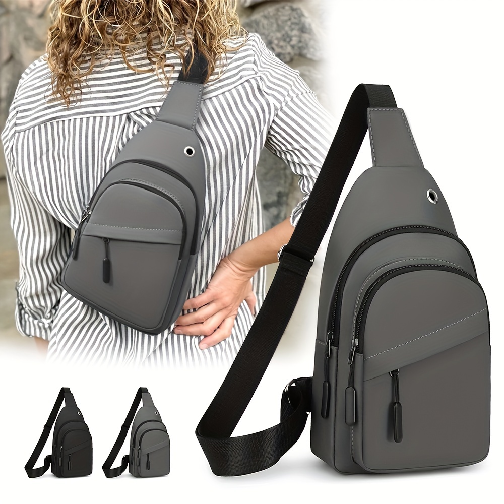 Casual Minimalist Sling Bag, Multi Zipper Layer Fancy Pack, Nylon Chest Bag For Outdoor Sports - Click Image to Close