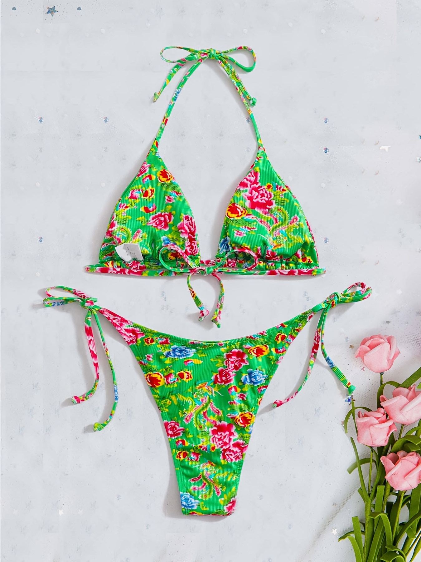 Women s Floral Print Triangle Tie Side Bikini Swimsuit Temu