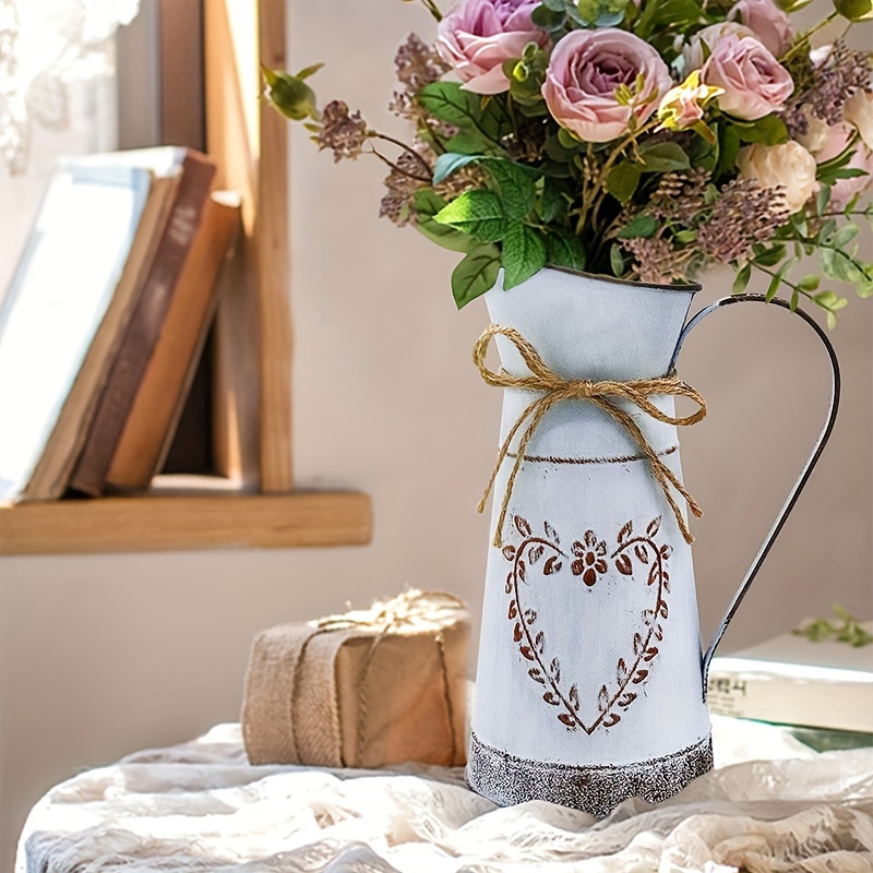 Barnyard Designs Decorative Rustic Metal Milk Pitcher Flower Vase, Antique Tin Water Can Jug, Primitive Country Farmhouse Home Decor, 4.75 inch x