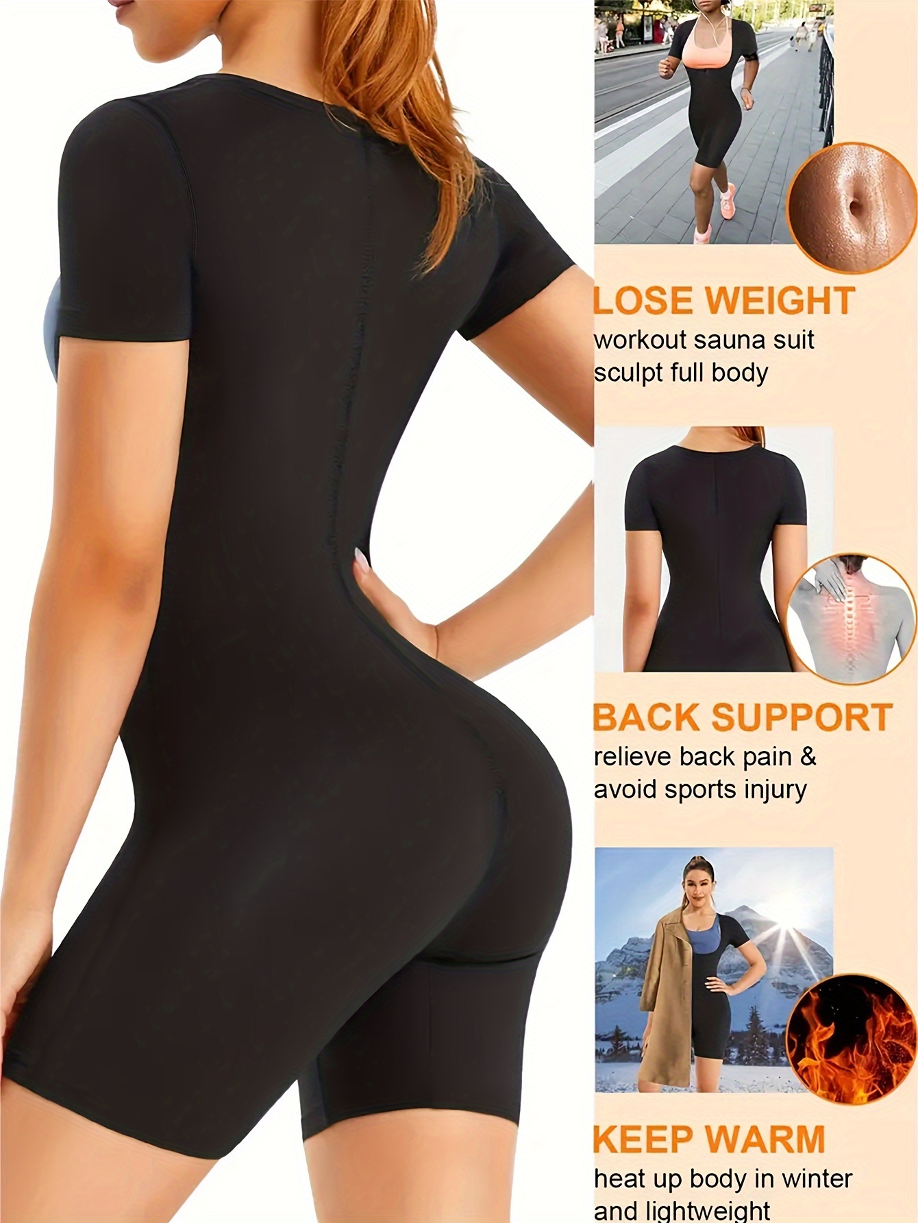 Plain Body Shape Weight Loss Bodysuit, Short Sleeves *-stretch Square Neck  Sporty Shaping Suit, Women's Activewear