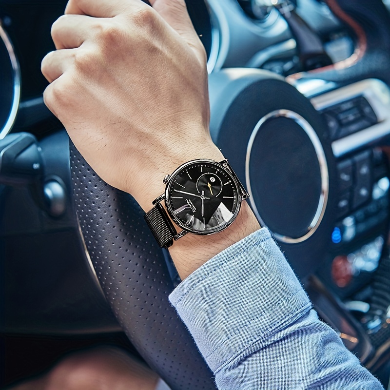 Reloj automático deportivo impermeable de acero inoxidable dorado negro  para hombre
