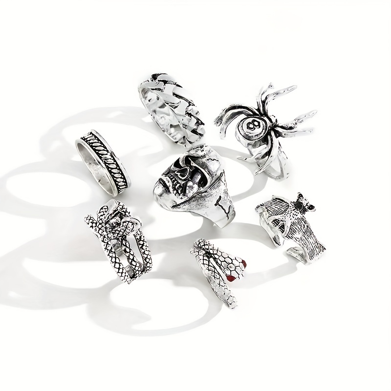 7pcs Vintage Distressed Men's Stacking Ring Set