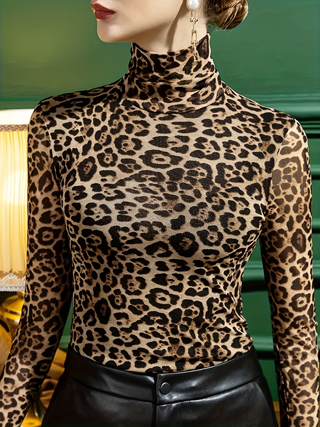 Leopard hotsell turtleneck top