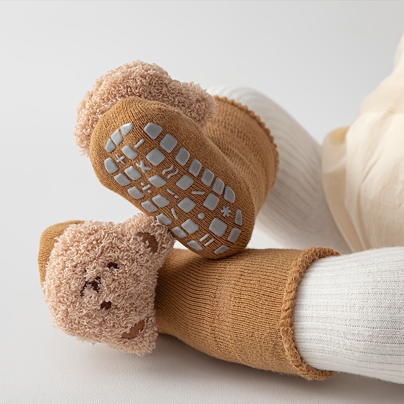 

A Pair Of Baby Boy's Non Slip Floor Socks With Adorable Toys Decorated, Comfy Non Slip Causal Thermal Floor Socks, Winter & Autumn