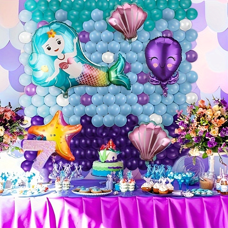Mermaid Birthday Party Decorations Pack for Girls, Mermaid Party Supplies,  345PCS Mermaid Balloon Garland Kit, Mermaid Photo Props Decoration, Party