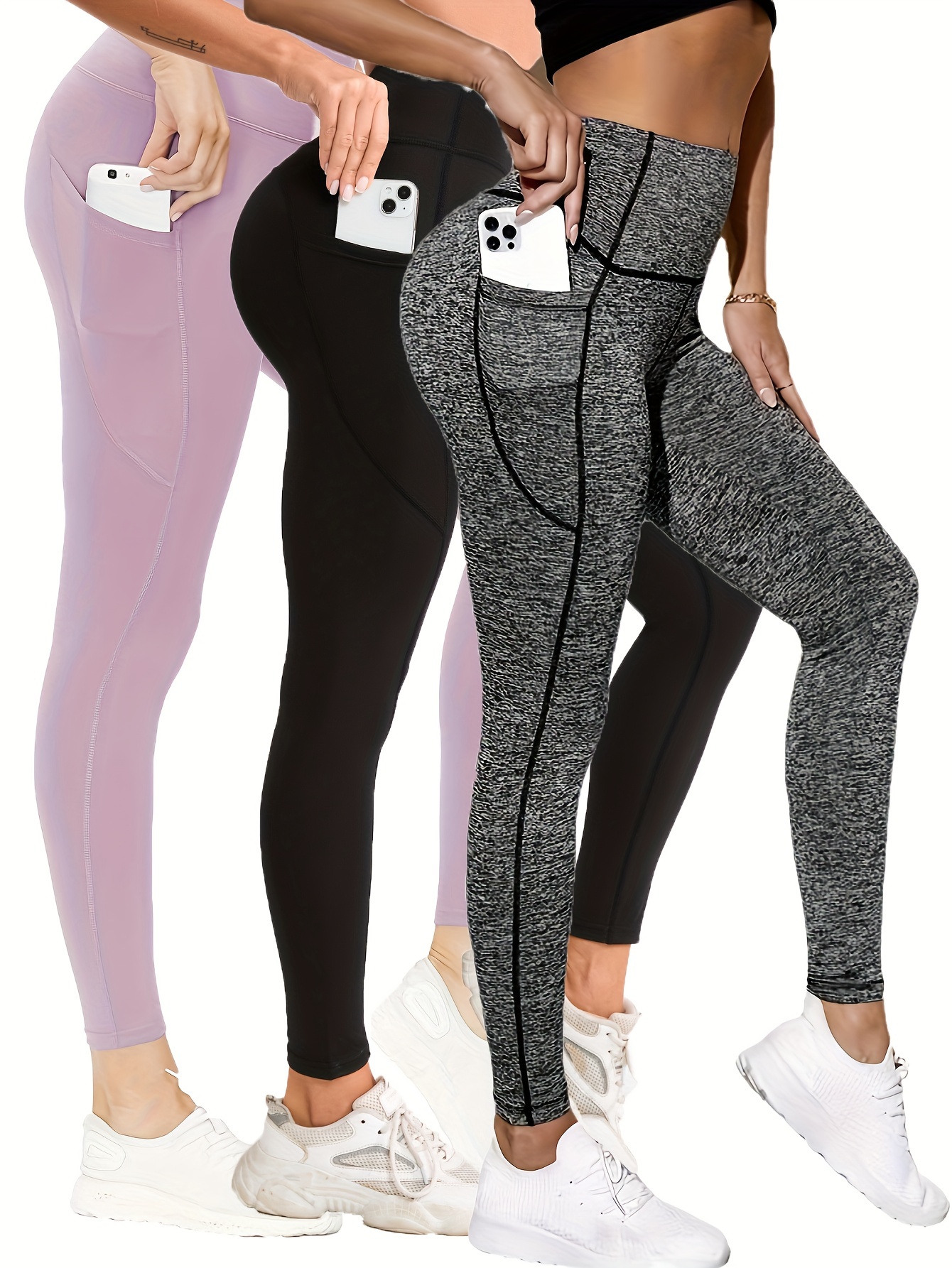 Sports Leggings Pockets Women High Waisted Tummy Control - Temu