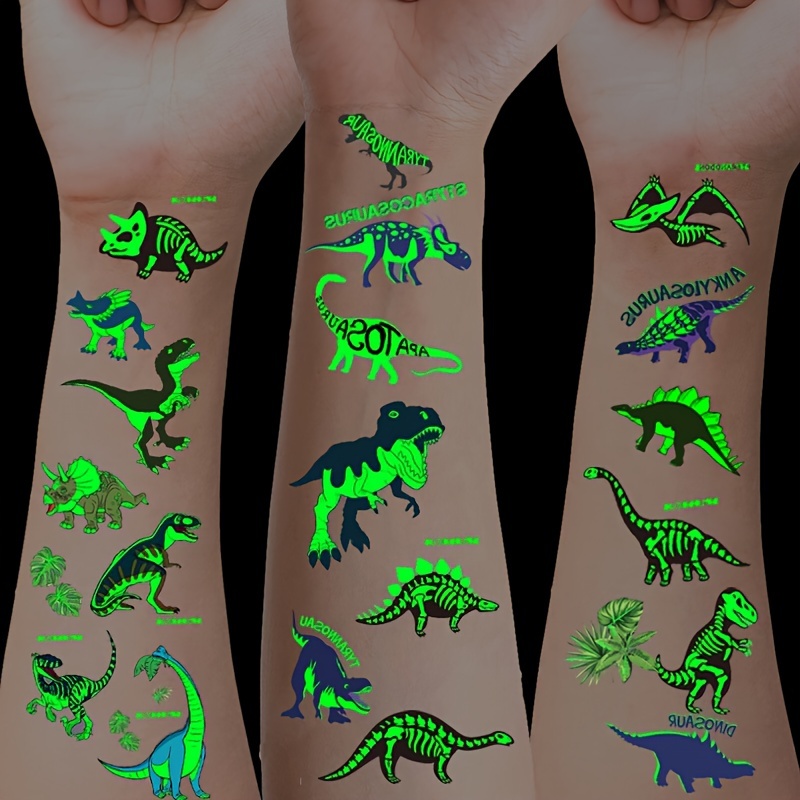 Tatuajes Temporales Dinosaurios Luminosos 90 Estilos Brillan - Temu