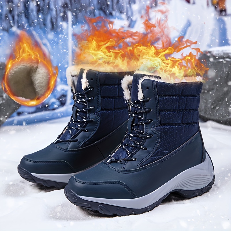 Women's Winter Snow Boots Warm Waterproof Lace Boots - Temu