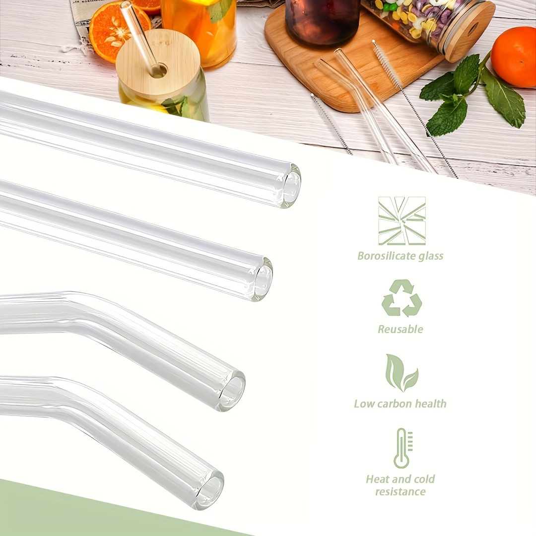 Glass Straws,12-Pack Reusable Glass Drinking Straws, Size 8.5'