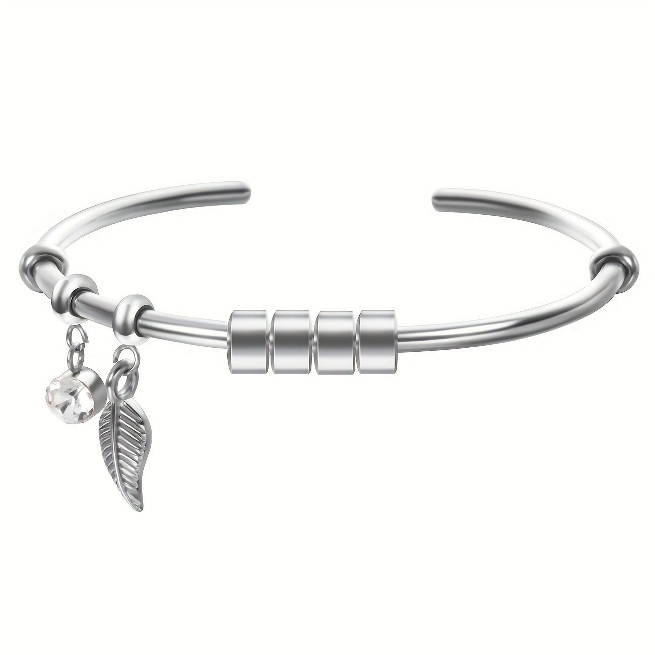Leaf Shaped Stainless Steel Cuff Bangle with Names