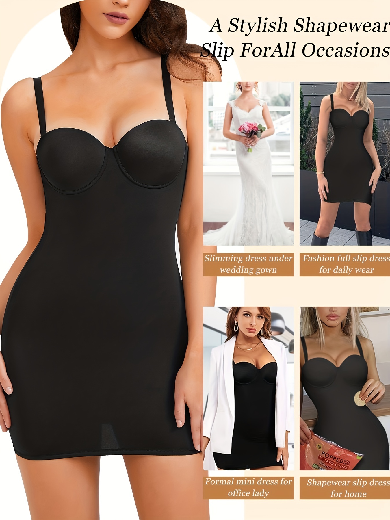 Built in Bra Shapewear Slip Dress for Women Seamless Under Dress Shapewear  Women's Full Slips Tummy Control Strapless Slip Black : : Clothing,  Shoes & Accessories