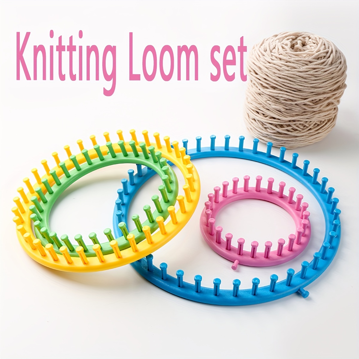 Jamit Round Knitting Looms Set Craft Kit DIY Tool with Hook Needle, Set of 5 Plastic Looms Knitting for Hat Scarf Shawl Sweater Sock and Blankets