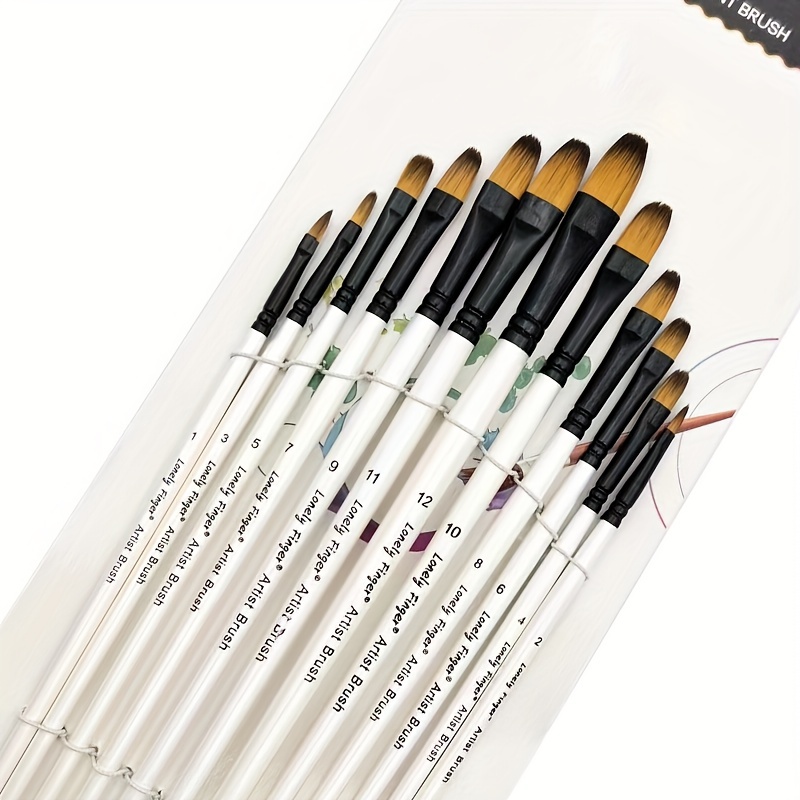 

12pcs Professional Artist Paint Brushes Set Synthetic Nylon Tips Paintbrush - Perfect For Oil, Acrylic & Watercolor Painting!