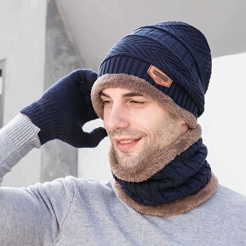 Bonnet pour homme hiver plus velours chaud chapeau tricoté décontracté  épais chapeau de tête 