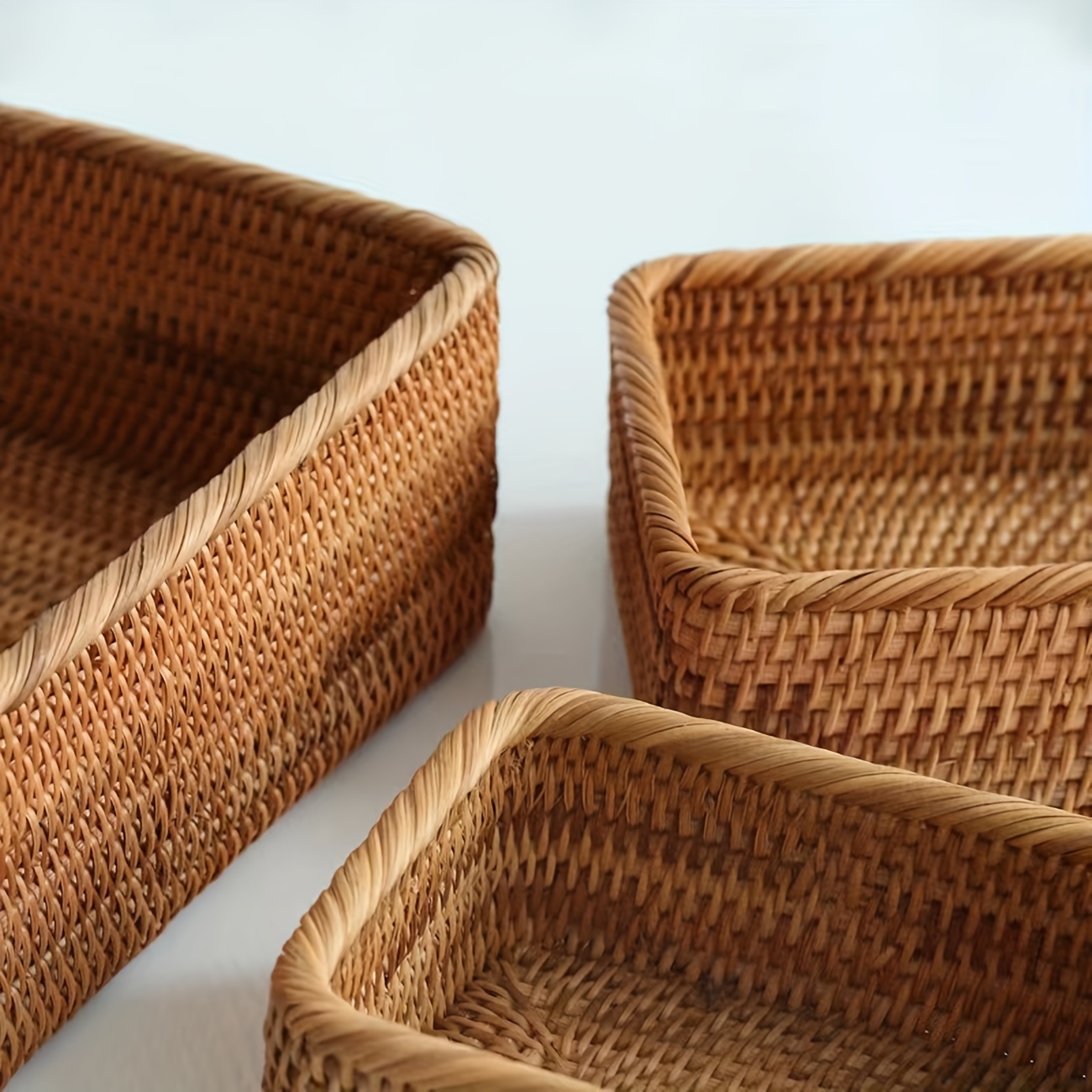 Rectangular Storage Baskets for Pantry, Rattan Storage Basket for