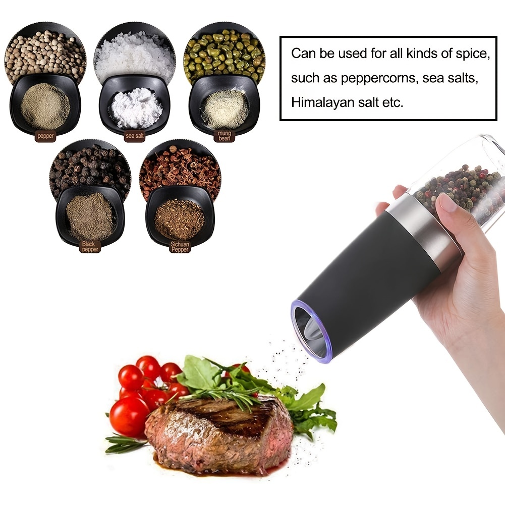 Gravity Electric Salt and Pepper Grinder Set, Battery Operated, Automatic  Salt and Pepper Mills with Blue Light(Black, 2pcs/Pack), Adjustable