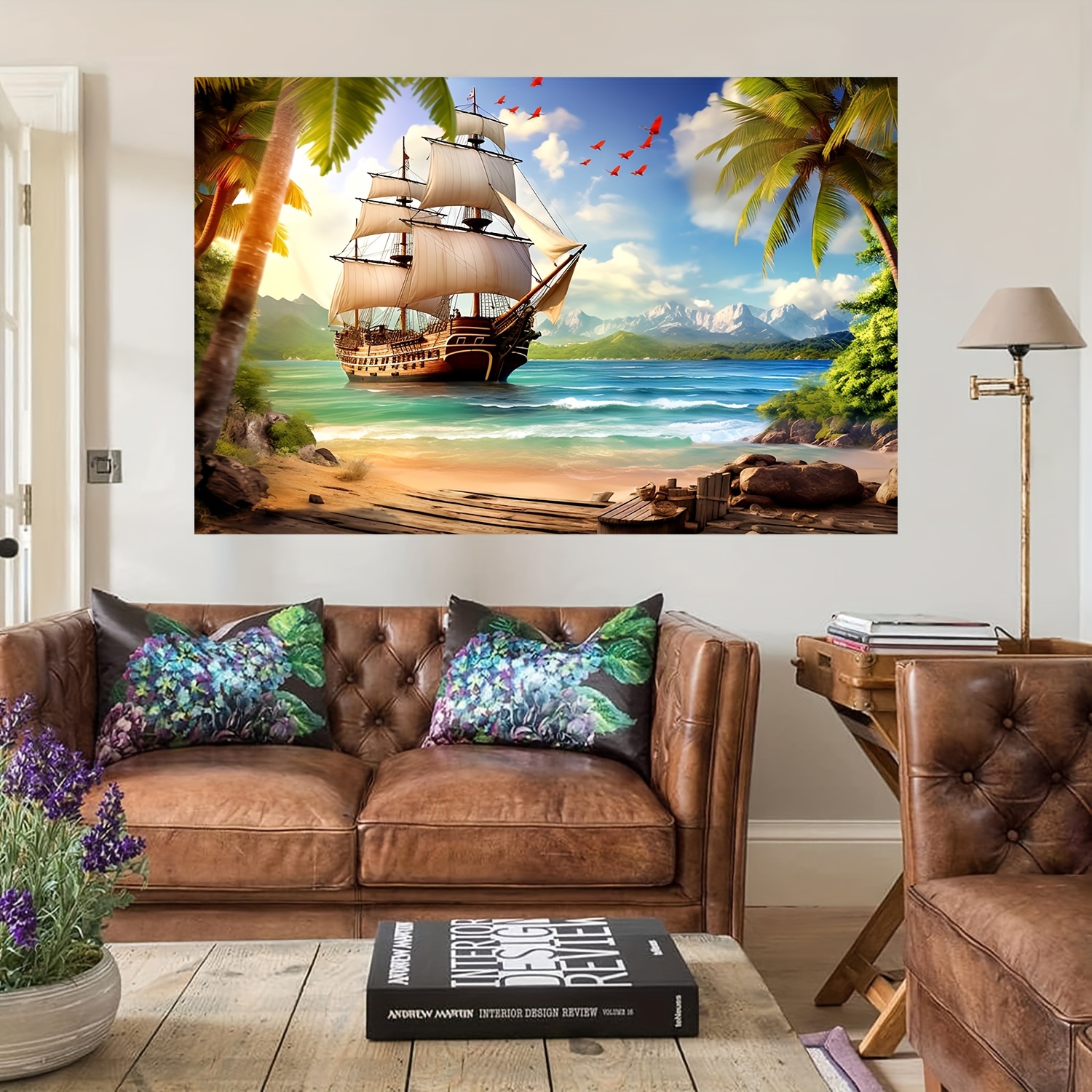 Beach Island Pirate Ship Background Photo Props Polyester - Temu
