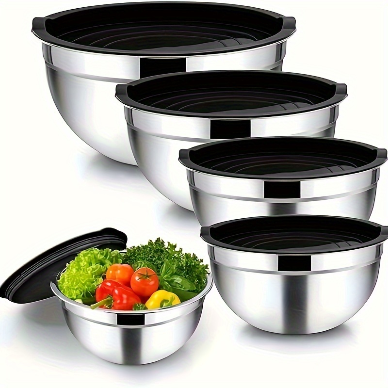 5pcs Mixing Bowls with Airtight Lids Set, Stainless Steel Metal