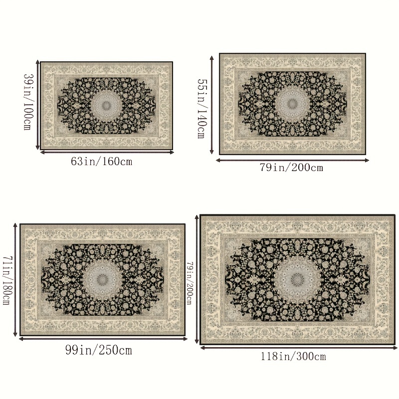 Vintage Persian Tribal Non Slip Backing Thin Rug for Dining Table Bedroom