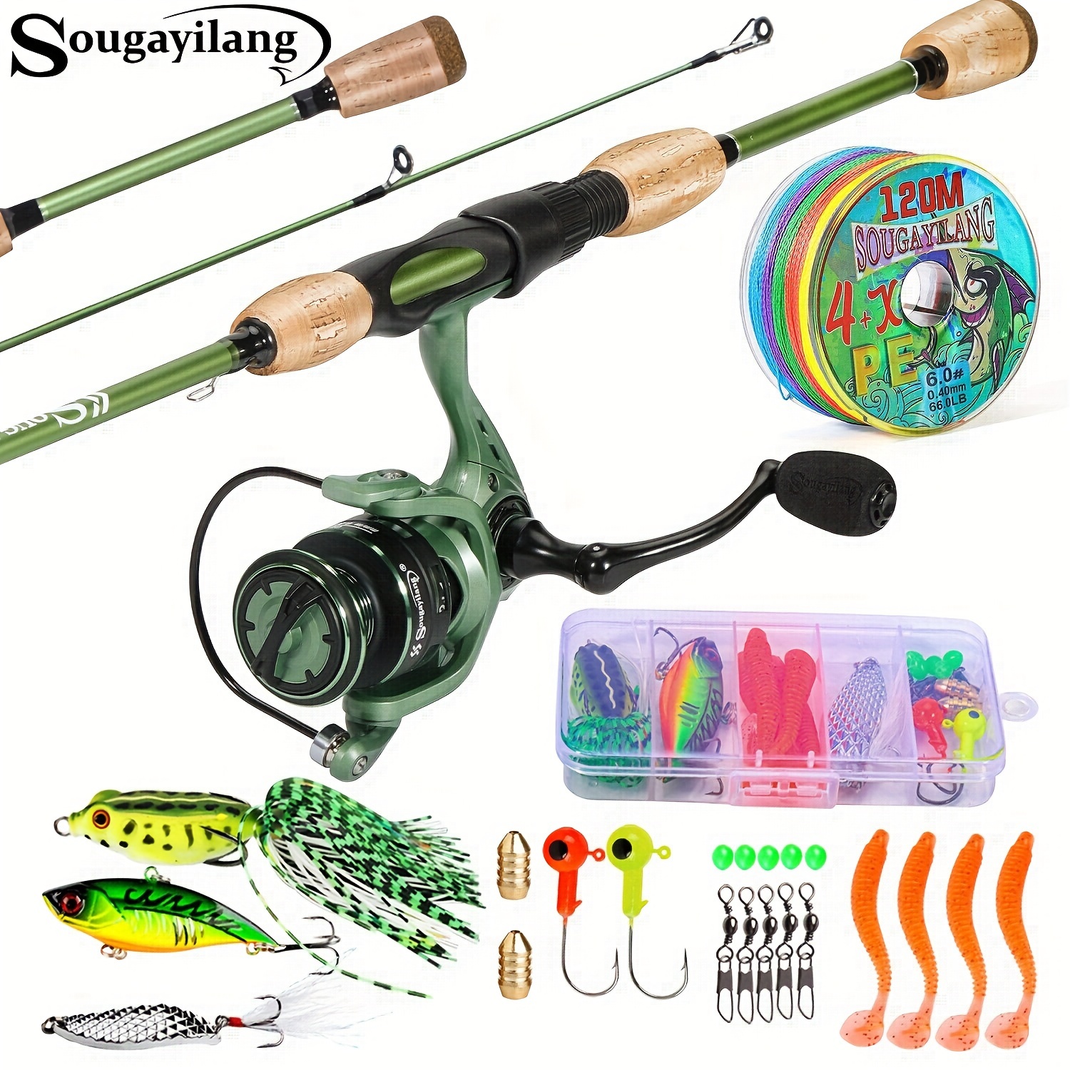 Sougayilang Spinning Reel And Fishing Rod Combination Set, Including  2-section Durable Carbon Fishing Rod, 5.2:1 Gear Ratio Fishing Reel With  EVA Hand