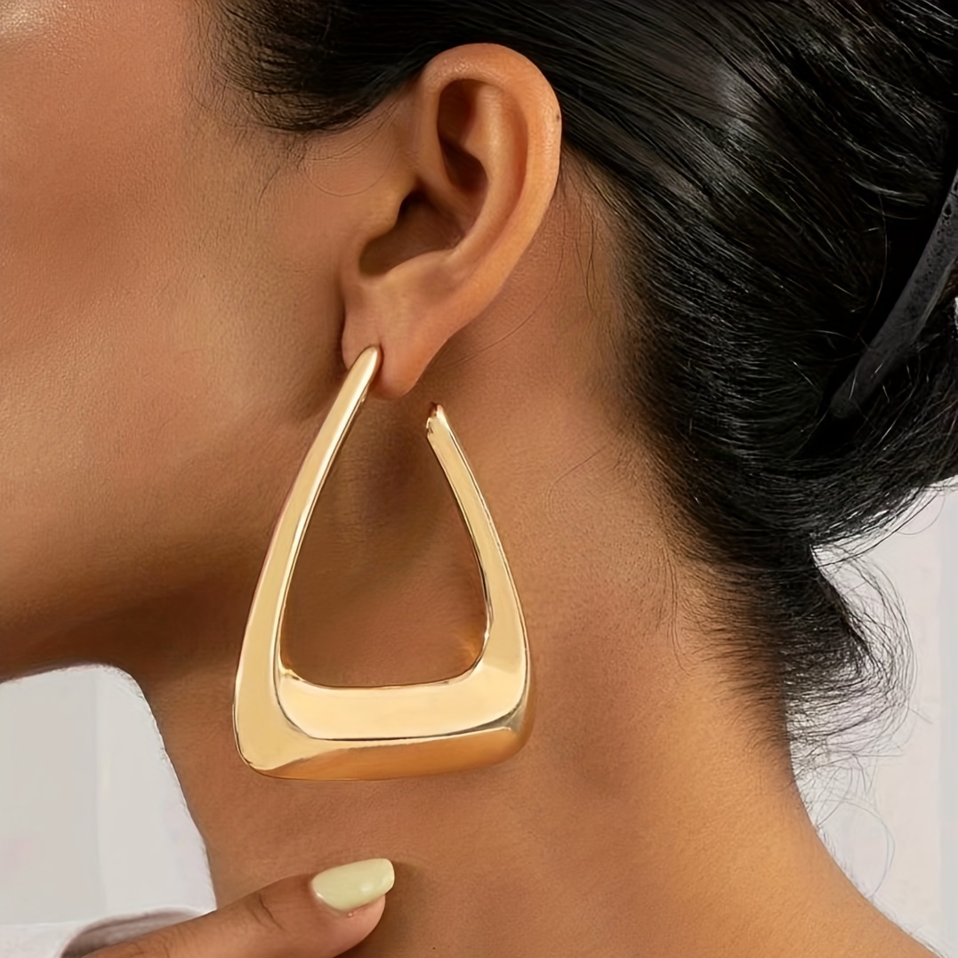 

Rectangle Shape Golden Hoop Earrings Elegant Minimalist Style Alloy Jewelry Trendy Gift For Women