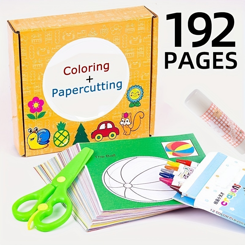 192 Pages Children's Fun Coloring Paper Cutting 12 Colors Brush