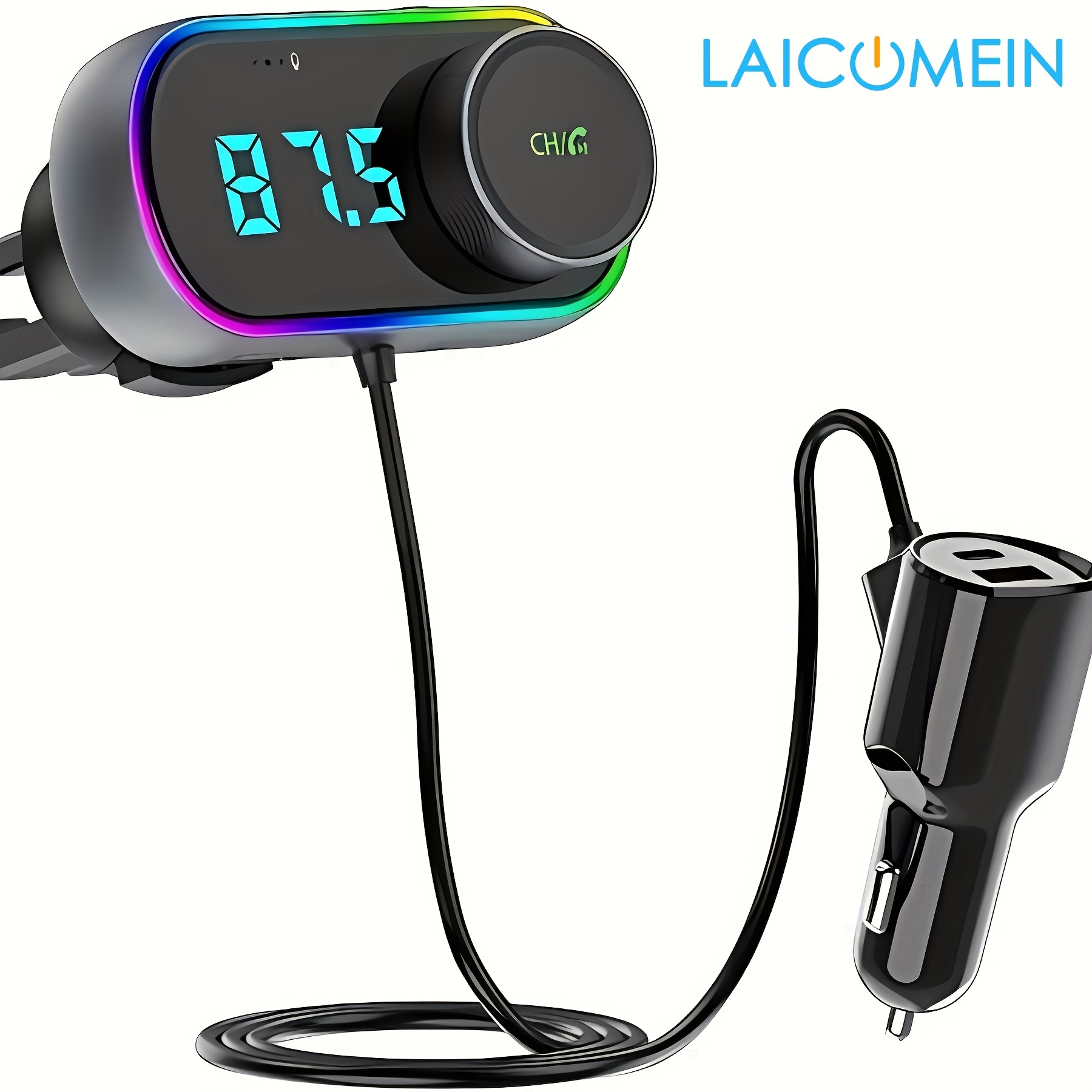 Car Wireless FM Transmitter, Wireless Radio Adapter, LED Display, PD 30W &  QC3.0 Fast Car Charger, Support TF Card With Siri Google Assistant