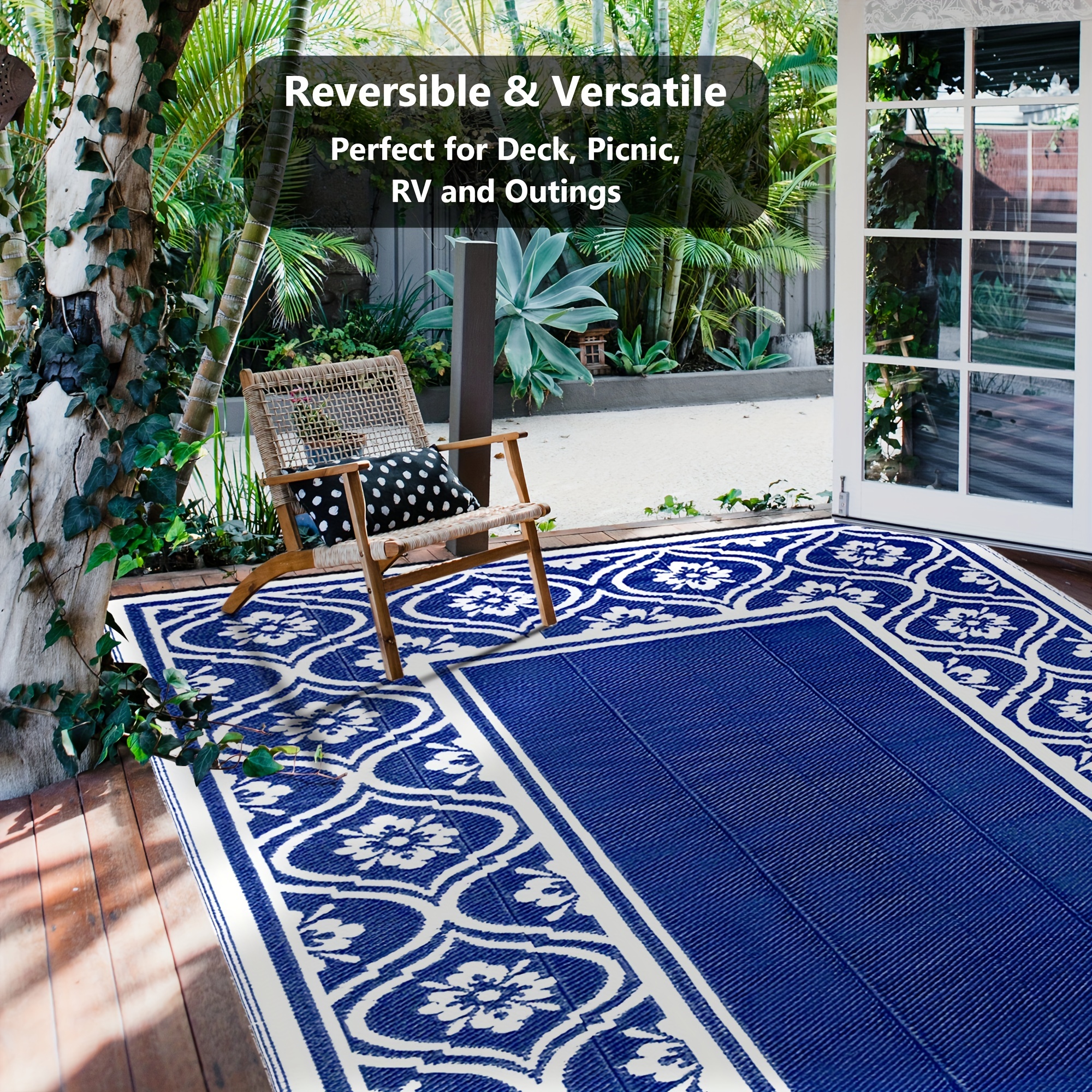 MontVoo-Outdoor Rug Carpet Waterproof 9x12 ft Reversible Patio RV