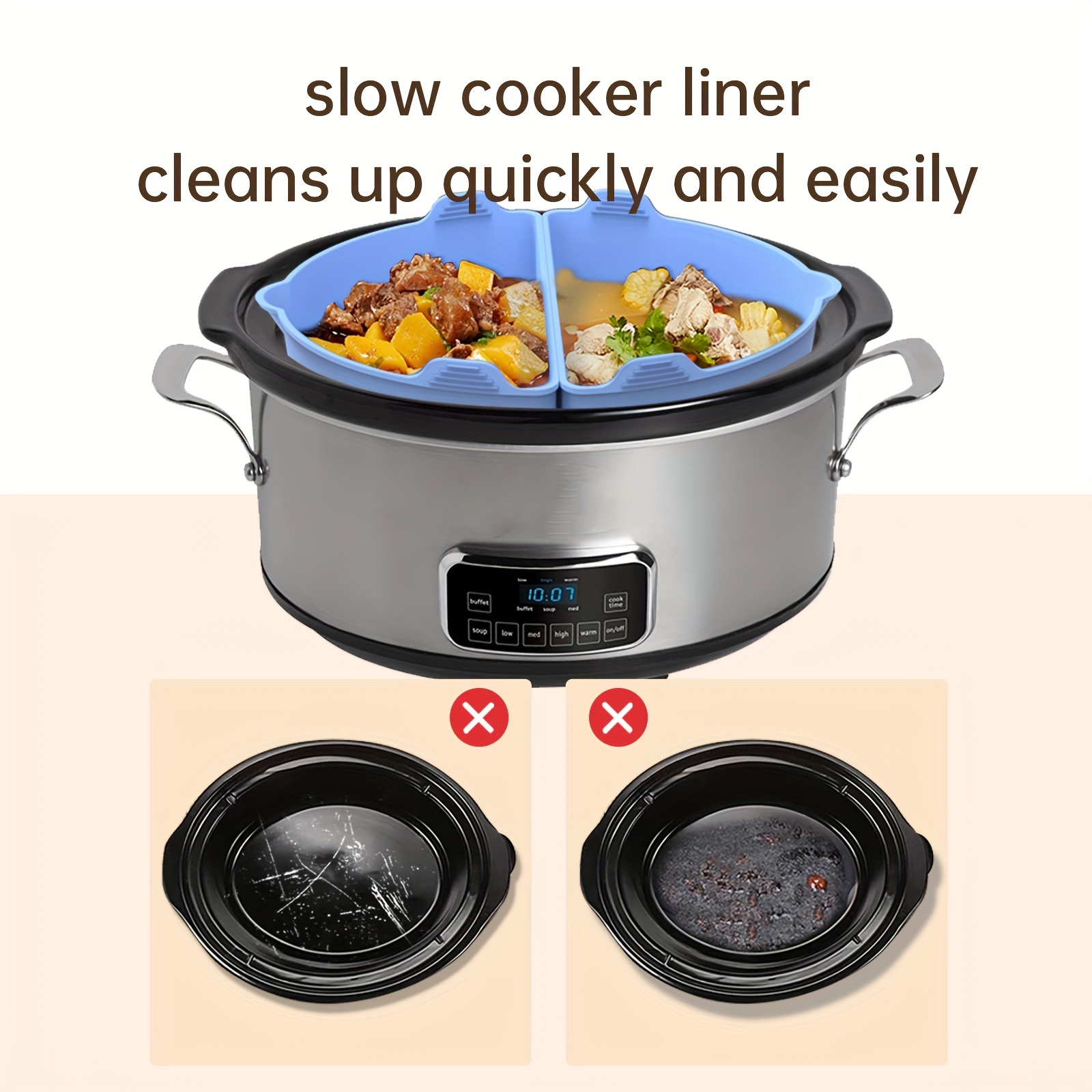 2Pcs Slow Cooker Liners Silicone Crock Pot Divider Reusable Safe