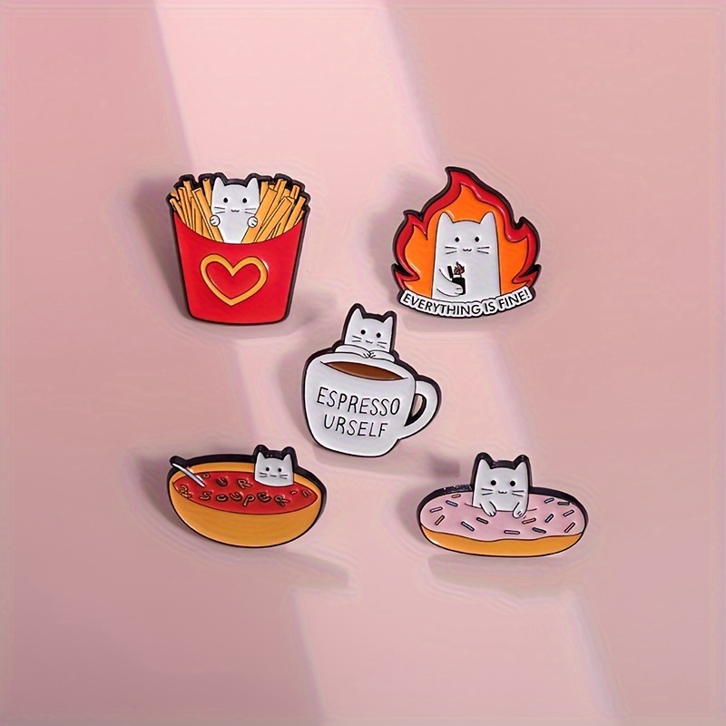 

1/2/3/5pcs Cute Donut Kitten Coffee Cat Enamel Pins Brooches Personality Backpack Hat Clothing Jean Lapel Badge Cartoon Decorative Jewelry