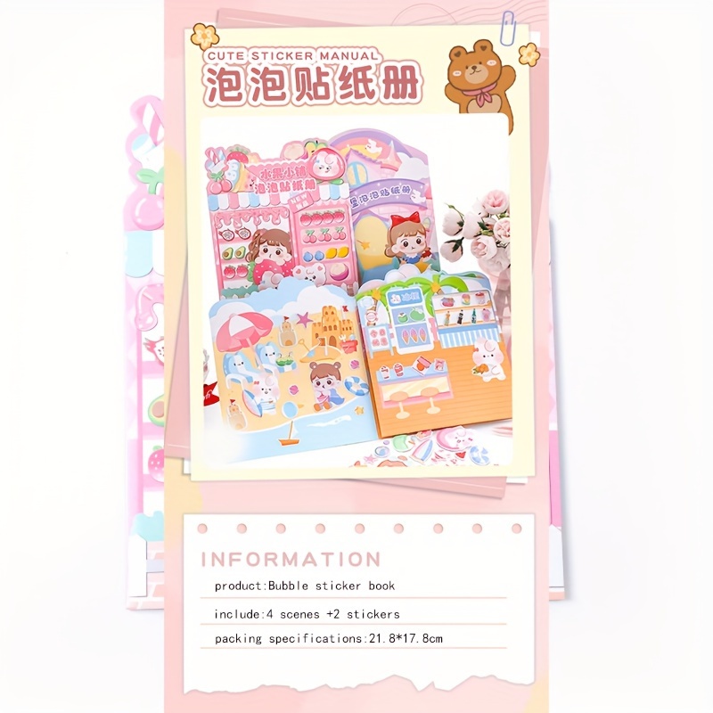 Cute Sticker Book Cartoon Bubble Baking Fruit Pattern - Temu