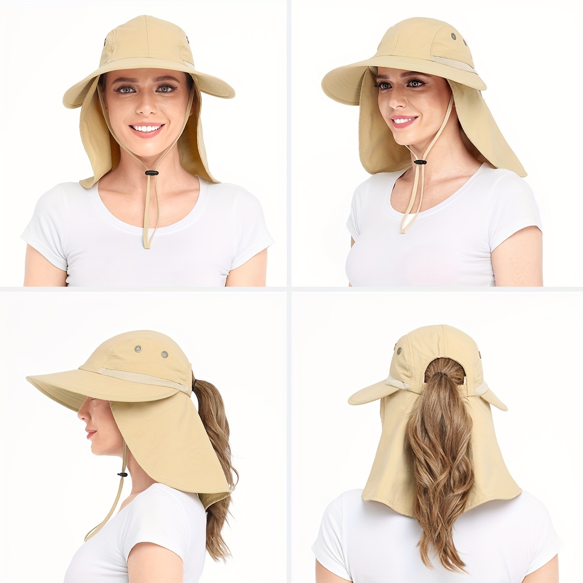 Men Women Bucket Hat Boonie Neck Flap Cover Sun Brim Fishing Garden Hiking Ⓢ