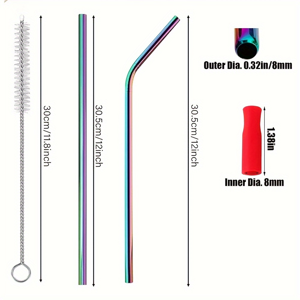 11 PC Set Reusable Metal Straws with Cleaning Brushes 8.5 inches